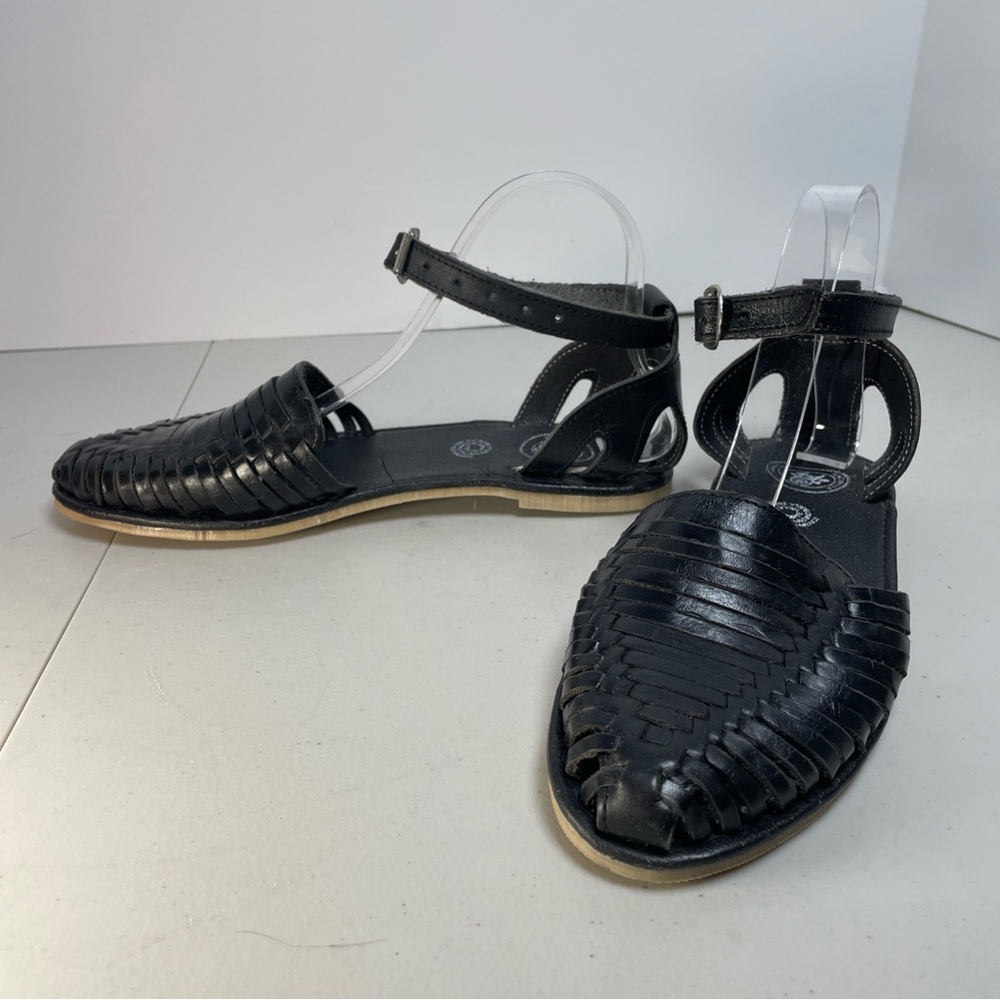 Macarena Huarache Black Leather Shoes Women's SZ 9 Mexican Made Buckle - Picture 8 of 14